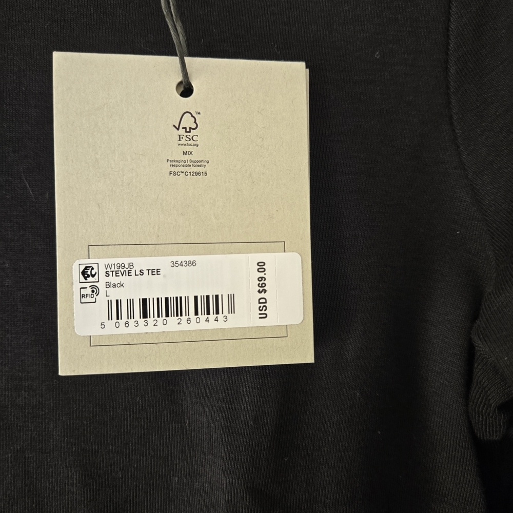 Black All Saints Stevie Long Sleeve Tee Size L 3 of 3 - Picture 7 of 11
